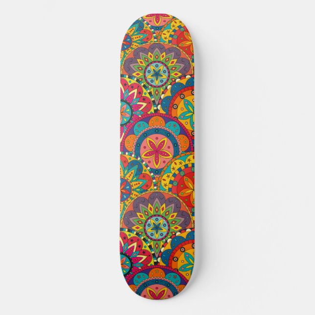 Funky Retro Colorful Mandala Pattern Skateboard (Vorderseite)