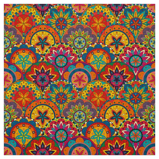 Funky Retro Colorful Mandala Pattern Stoff (Muster)
