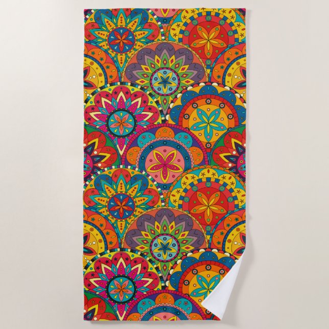 Funky Retro Colorful Mandala Pattern Strandtuch (Vorderseite)