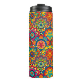 Funky Retro Colorful Mandala Pattern Thermosbecher
