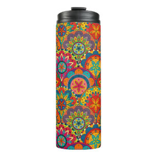 Funky Retro Colorful Mandala Pattern Thermosbecher