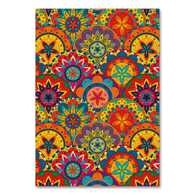 Funky Retro Colorful Mandala Pattern Tischnummer (Vorderseite)