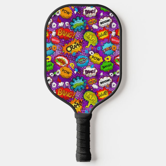 Funky Retro Comic Speech Bubbles Nahtloses Muster Pickleball Schläger (Vorderseite)