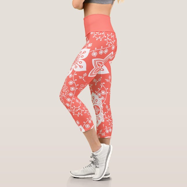 Funky Retro Cool Moderne Blume Art Pattern Capri Leggings (Links)