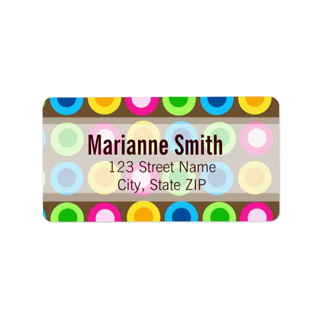 Funky Retro Dots Adressaufkleber (Vorne)