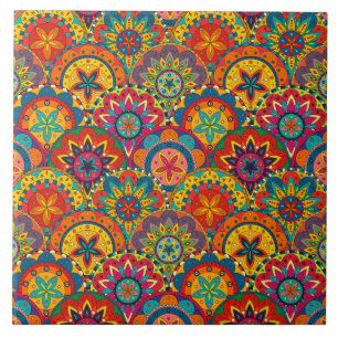 Funky Retro Farbige Mandala-Muster Fliese