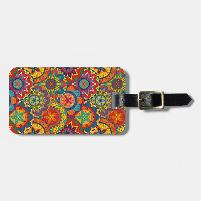 Funky Retro Farbige Mandala-Muster Gepäckanhänger (Vorderseite horizontal)