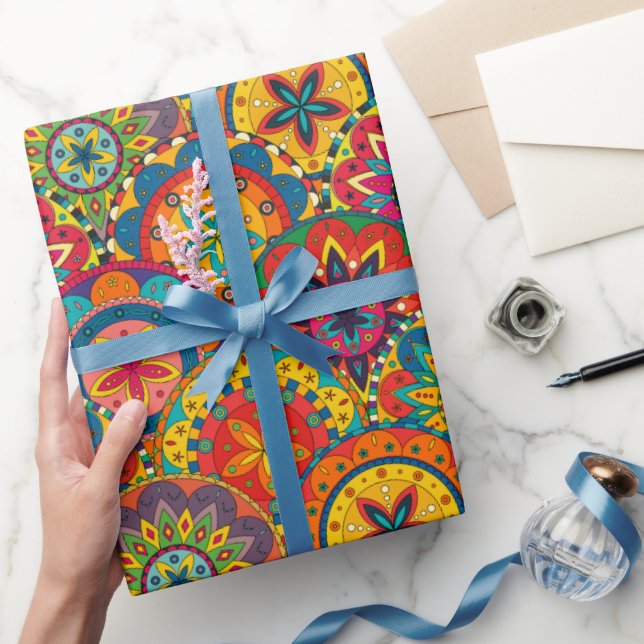 Funky Retro Farbige Mandala-Muster Geschenkpapier (Schenken)