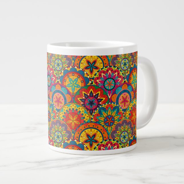 Funky Retro Farbige Mandala-Muster Jumbo-Tasse (Vorderseite Rechts)