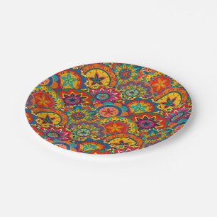 Funky Retro Farbige Mandala Muster Pappteller