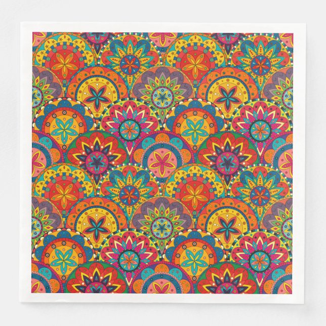 Funky Retro Farbige Mandala Muster Serviette (Vorderseite)