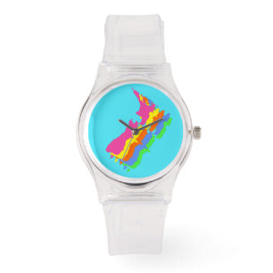 FUNKY RETRO FLUORO FARBEN PINK KIWI NZ LAND ARMBANDUHR