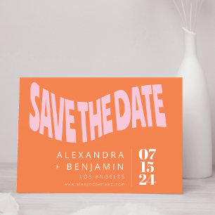 Funky Retro Groovy Einzigartiges Foto Rosa Orange  Save The Date