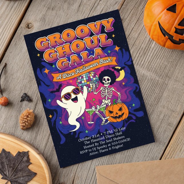 Funky Retro Groovy Ghoul Gala Disco Halloween  Einladung (Von Creator hochgeladen)