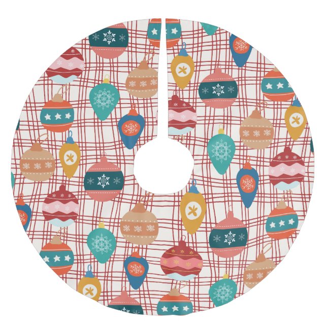 Funky Retro Groovy Vintag nostalgische Weihnachten Polyester Weihnachtsbaumdecke (Vorderseite)