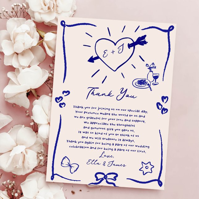 Funky Retro Hand Drawn Blue Wedding Danke Karte (Von Creator hochgeladen)