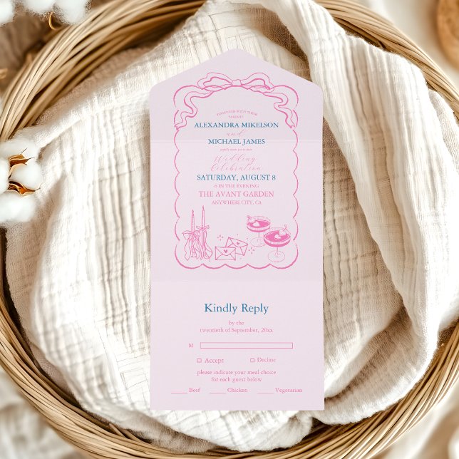 Funky Retro Hand gezeichnete Champagner Tower Wedd All In One Einladung (Von Creator hochgeladen)