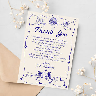 Funky Retro handgezeichnete Hochzeit Danke Karte