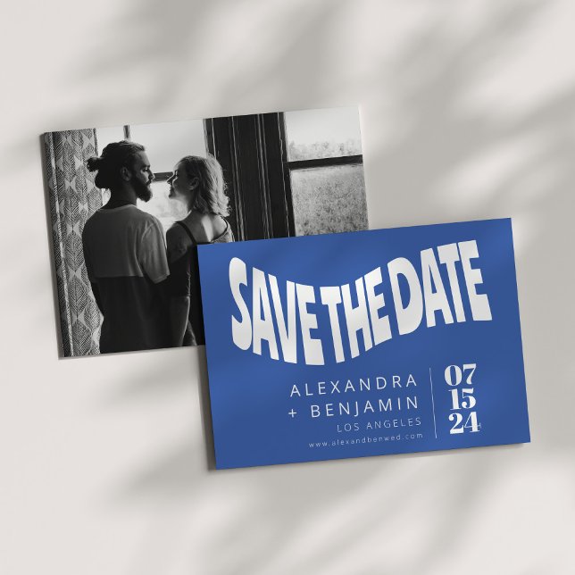Funky Retro Mod Einzigartiges Foto Bright Blue Cus Save The Date (Von Creator hochgeladen)