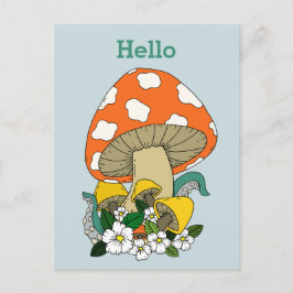 Funky Retro Mushroom Postkarte