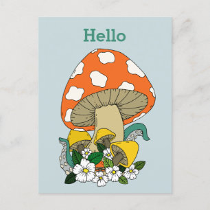 Funky Retro Mushroom Postkarte