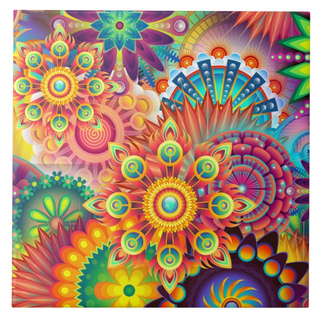 Funky Retro Muster Abstrakt Bohemisch Fliese (Vorderseite)