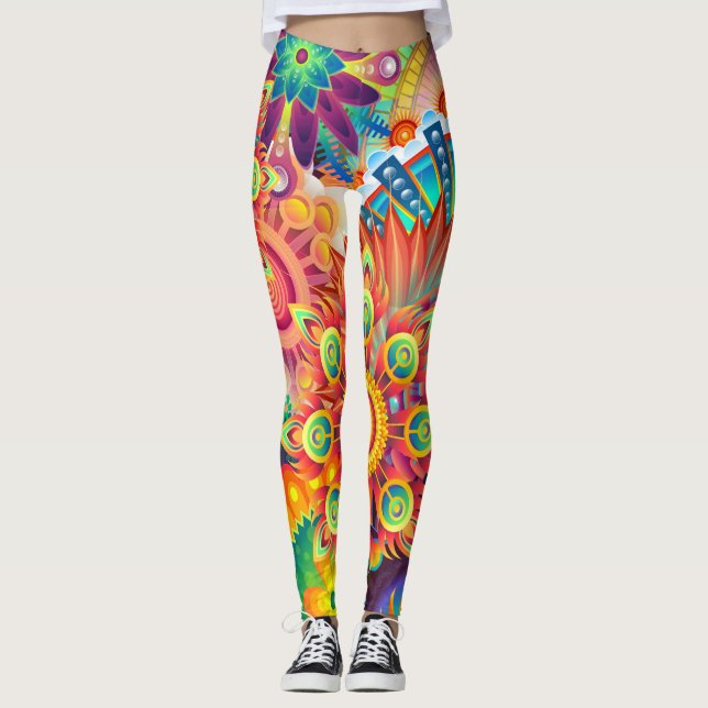Funky Retro Muster Abstrakt Bohemisch Leggings (Vorderseite)