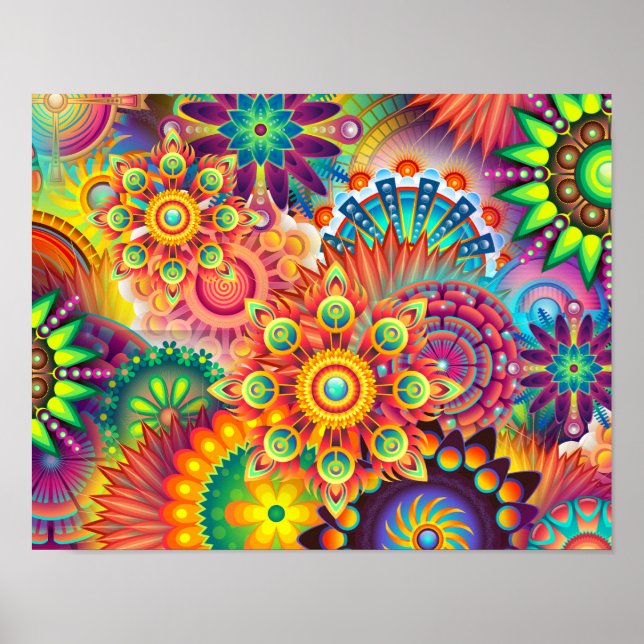 Funky Retro Muster Abstrakt Bohemisch Poster (Vorne)