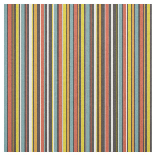 Funky Retro Orange Brawn Yellow Aqua Stripes (1970 Stoff (Muster)