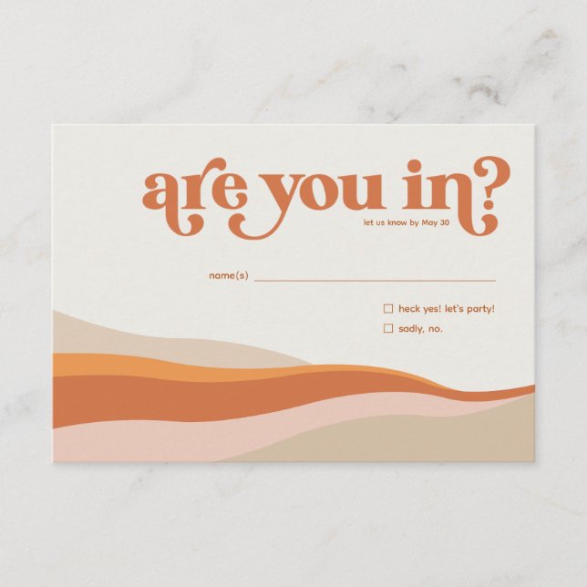 Funky Retro Orange Peach and Gold UAWG Reply Card RSVP Karte (Vorderseite)