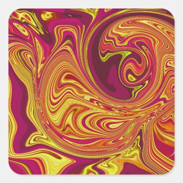 Funky Retro Orange Swirl Quadratischer Aufkleber (Vorderseite)