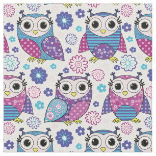 Funky Retro Owls Fabric Stoff