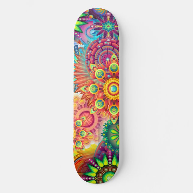 Funky Retro Pattern Abstrakt Boho Skateboard (Vorderseite)