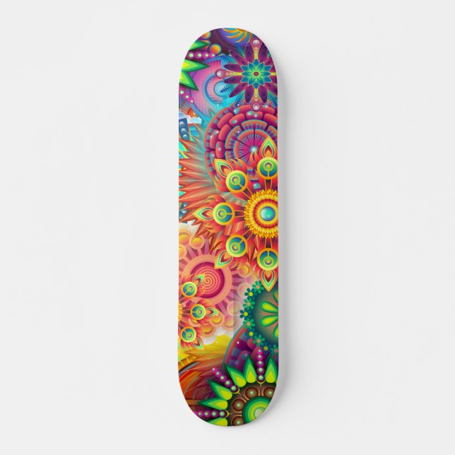 Funky Retro Pattern Abstrakt Boho Skateboard (Vorne)