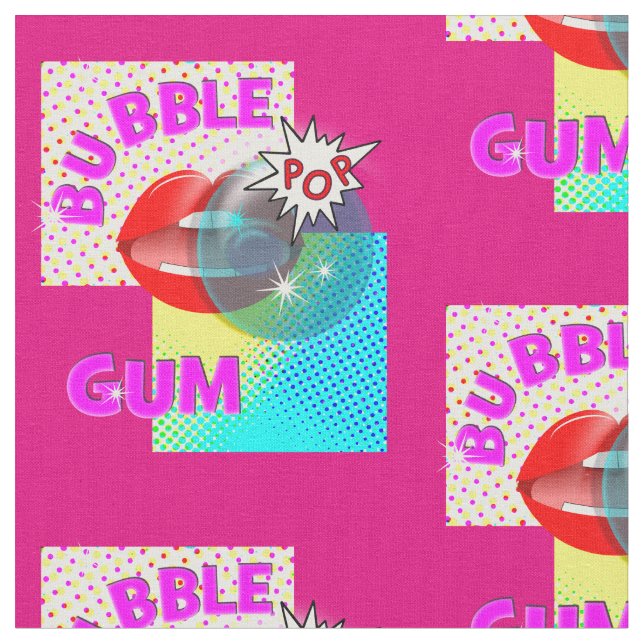 Funky Retro Pop Art Bubble Gum Lips Stoff (Nahaufnahme)