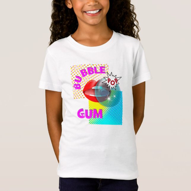 Funky Retro Pop Art Bubble Gum Lips T-Shirt (Vorderseite)