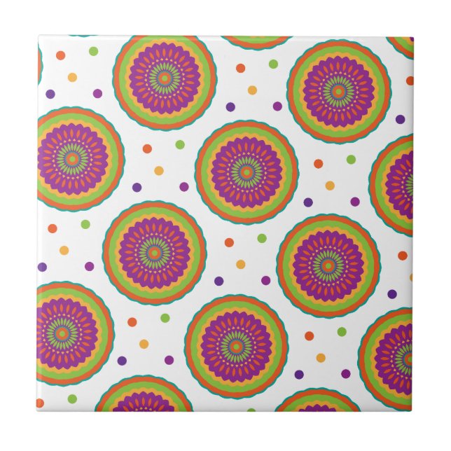 Funky Retro Style Blume und Spot-Muster Fliese (Vorderseite)