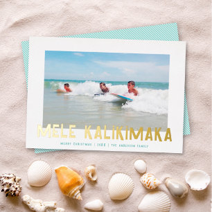 Funky Retro Type Hawaiian Christmas Foto Aqua Folien Feiertagskarte