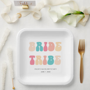 Funky Retro Vintage Braut Tribe Junggesellinnenabs Pappteller