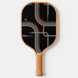Funky Retro Wavy Stripes Red Blue Green Black Pickleball Schläger