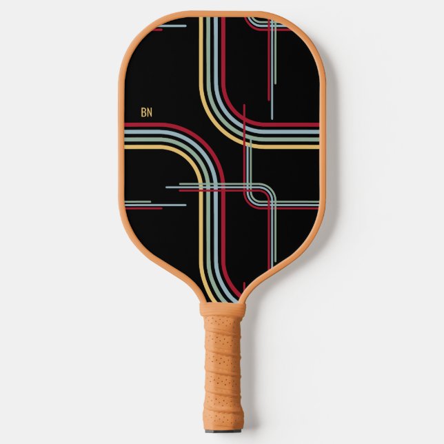 Funky Retro Wavy Stripes Red Blue Green Black Pickleball Schläger (Vorderseite)