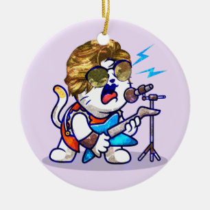 Funky Rockstar Cat - Cool Music Lover Kitty Keramik Ornament