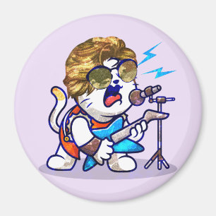 Funky Rockstar Cat - Cool Music Lover Kitty Magnet
