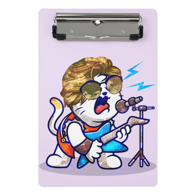 Funky Rockstar Cat - Cool Music Lover Kitty Mini Klemmbrett (Vorderseite)