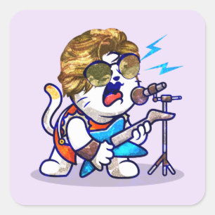 Funky Rockstar Cat - Cool Music Lover Kitty Quadratischer Aufkleber