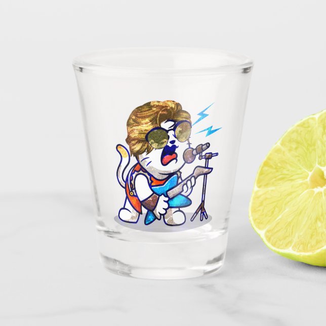 Funky Rockstar Cat - Cool Music Lover Kitty Schnapsglas (Vorderseite)