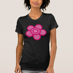 Funky rosa Cartoon-Blumenschwarzt-shirt T-Shirt