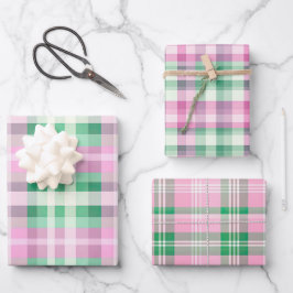 Funky rosa und grünes Kariertes Tartan-Mix-Muster Geschenkpapier Set