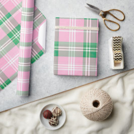 Funky rosa und grünes Kariertes Tartan-Muster Geschenkpapier