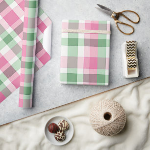 Funky rosa und grünes Kariertes Tartan-Muster Geschenkpapier